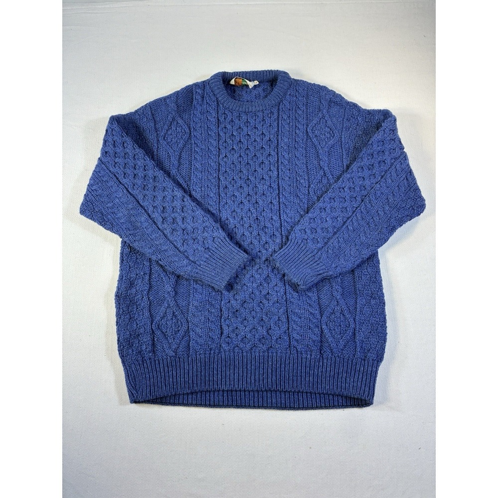 Vintage Quill's Woolen Market Blue Fisherman Sweater Men's XL Wool‎ Cable Knit